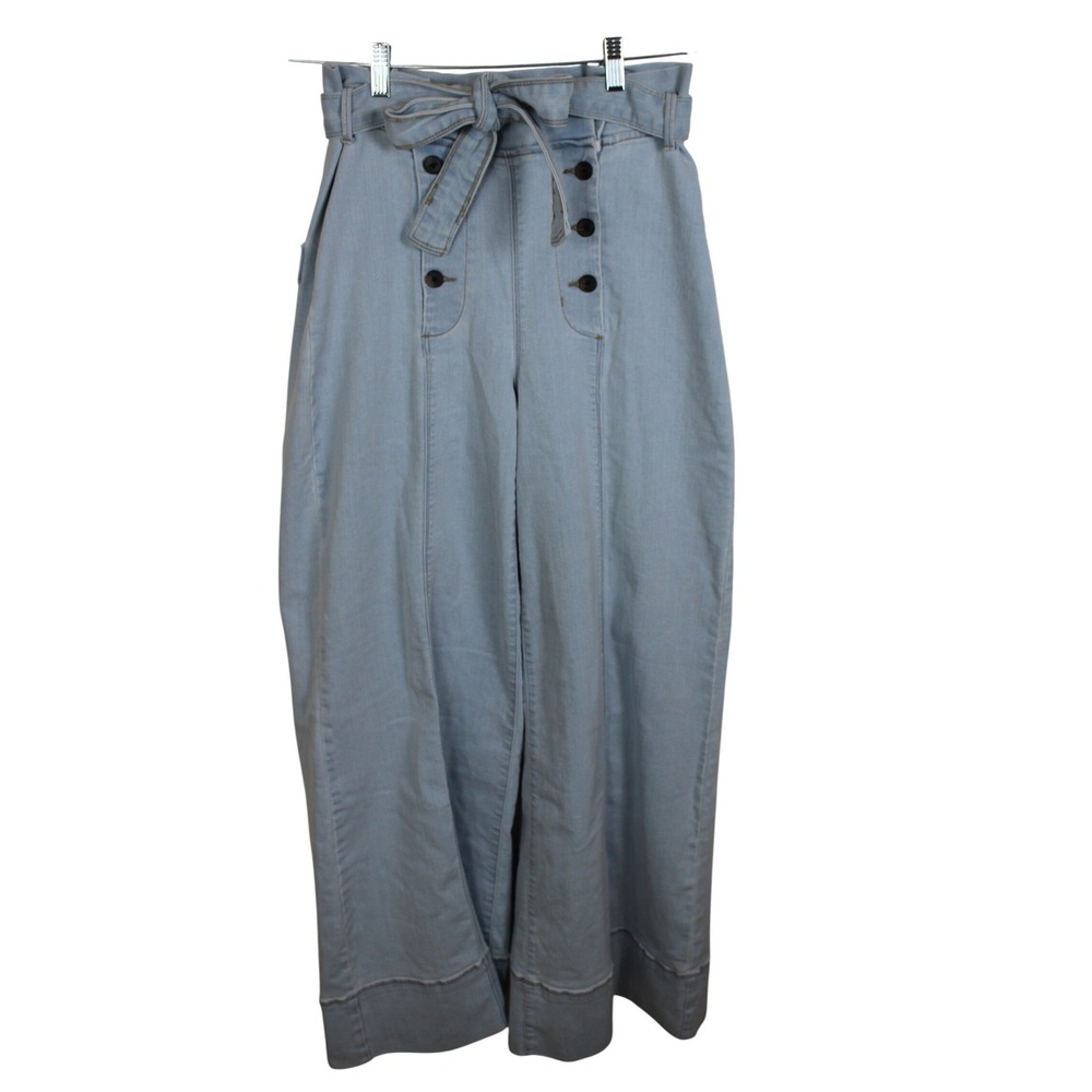 Venus Light Wash Wide Leg Nautical Button Paperbag Waist Jeans Size 8 Blue